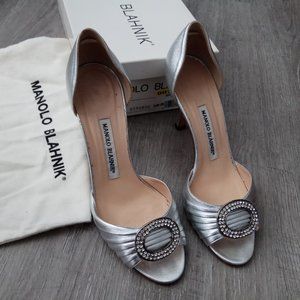 EUC Manolo Blahnik Silver Sedaraby D'Orsay Heels